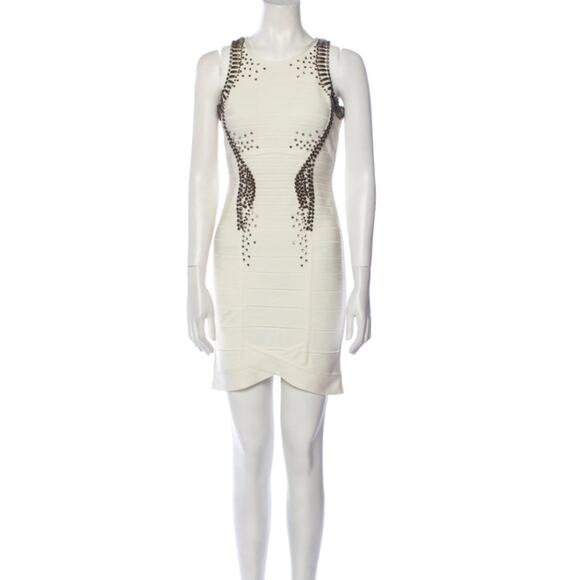Herve Leger Dress White Suriya Alabaster Silver Beaded XS NWT - Picture 1 of 10